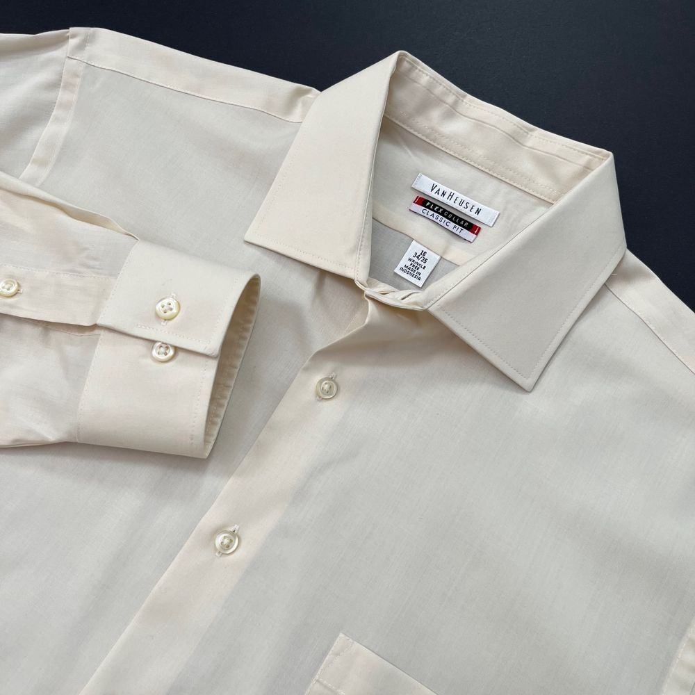 Van Heusen Mens Cream Long Sleeve Button Down Shirt, Van Heusen Collared‎ 44